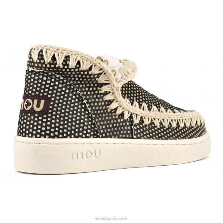 mujer zapatilla esquimal de verano de piel Mou NN6RX19 blanco negro