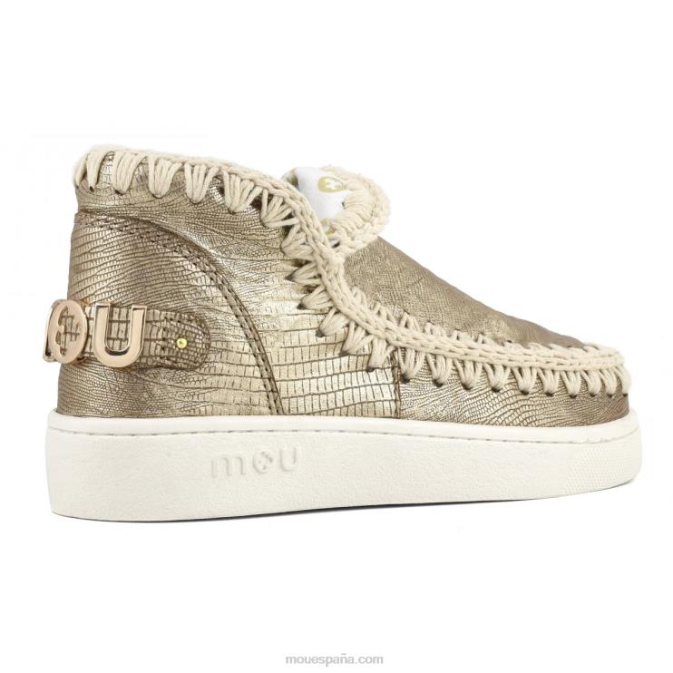 mujer zapatilla esquimal de verano de piel Mou NN6RX55 lagarto metalico dorado