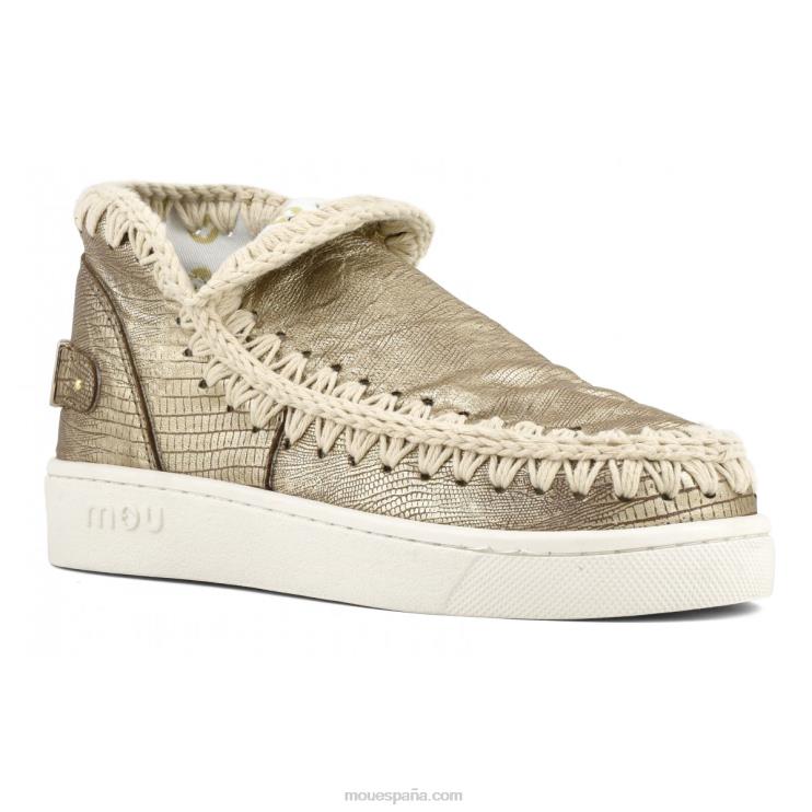 mujer zapatilla esquimal de verano de piel Mou NN6RX55 lagarto metalico dorado