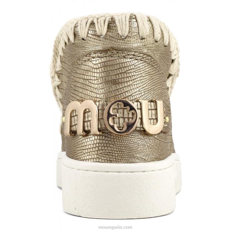 mujer zapatilla esquimal de verano de piel Mou NN6RX55 lagarto metalico dorado