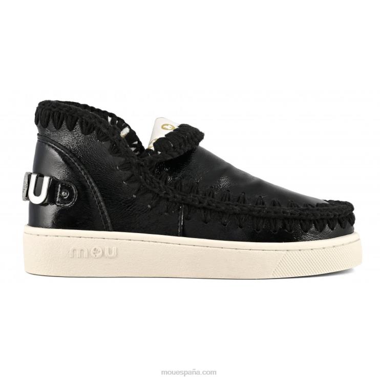 mujer zapatilla esquimal de verano de piel Mou NN6RX56 charol negro