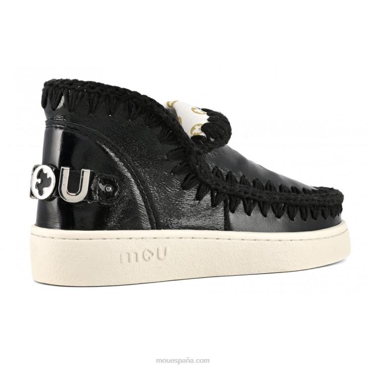 mujer zapatilla esquimal de verano de piel Mou NN6RX56 charol negro