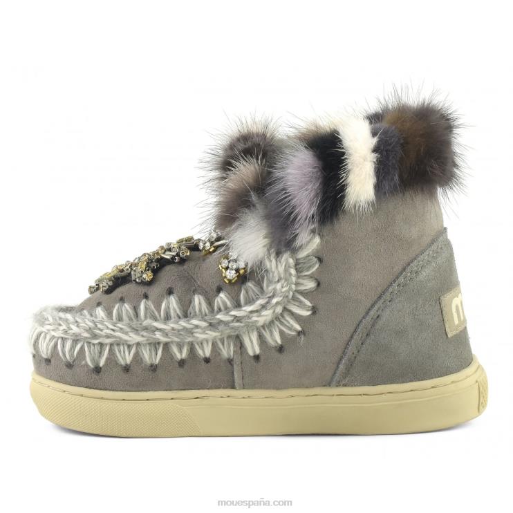 niños zapatillas esquimales con parches de estrellas y ribete de piel de visón Mou NN6RX804 nuevo gris