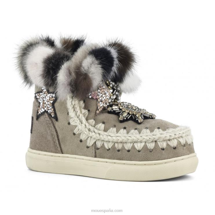 niños zapatillas esquimales con parches de estrellas y ribete de piel de visón Mou NN6RX805 elefante gris