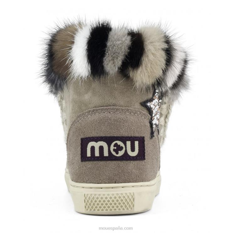 niños zapatillas esquimales con parches de estrellas y ribete de piel de visón Mou NN6RX805 elefante gris